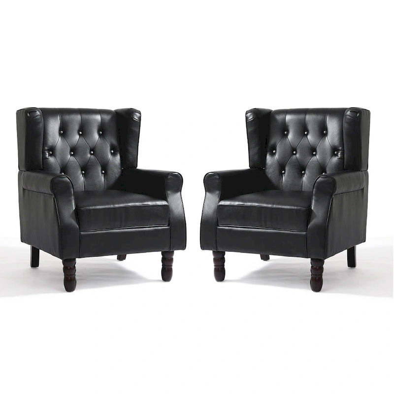 Juego de 2 sillones decorativos tapizados con botones, de cuero vegano.