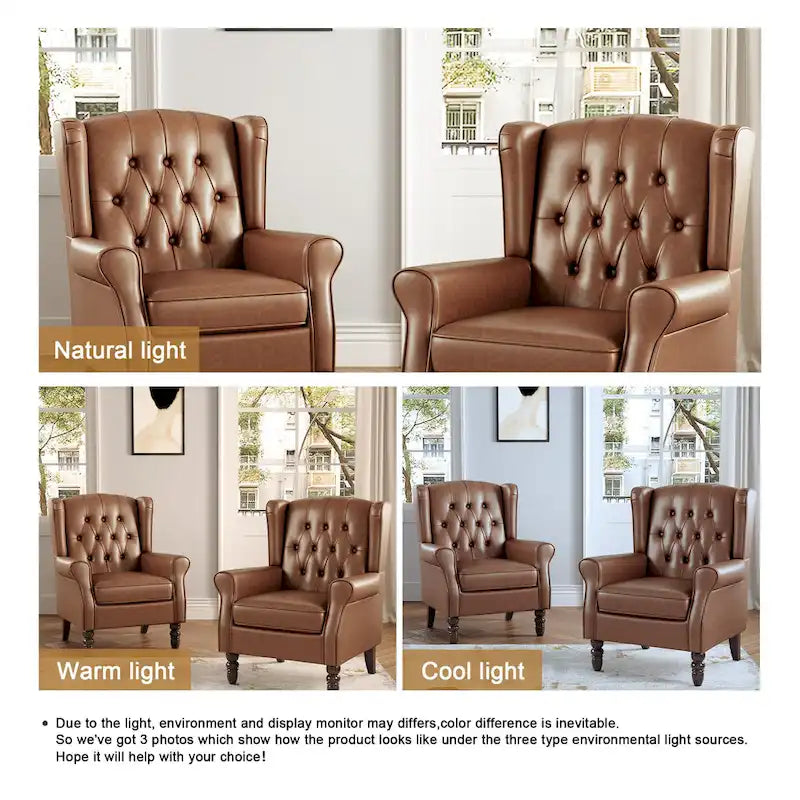 Juego de 2 sillones decorativos tapizados con botones, de cuero vegano.