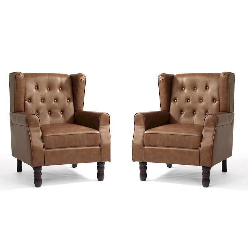 Juego de 2 sillones decorativos tapizados con botones, de cuero vegano.