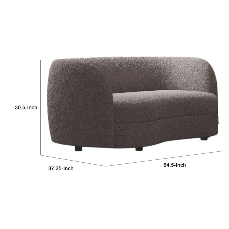 Sofá de dos plazas, 64 pulgadas, Bouclé gris carbón, Forma de riñón curvada