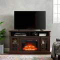 Mueble para TV con chimenea eléctrica espresso de 58", con almacenamiento abierto y cerrado, para televisores de hasta 65"