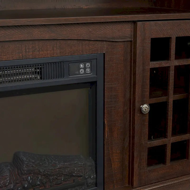 Mueble para TV con chimenea eléctrica espresso de 58", con almacenamiento abierto y cerrado, para televisores de hasta 65"