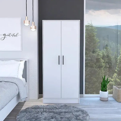 19.7 Modern Double-door Armoire with Two Shelves and One Drawer for Bedroom