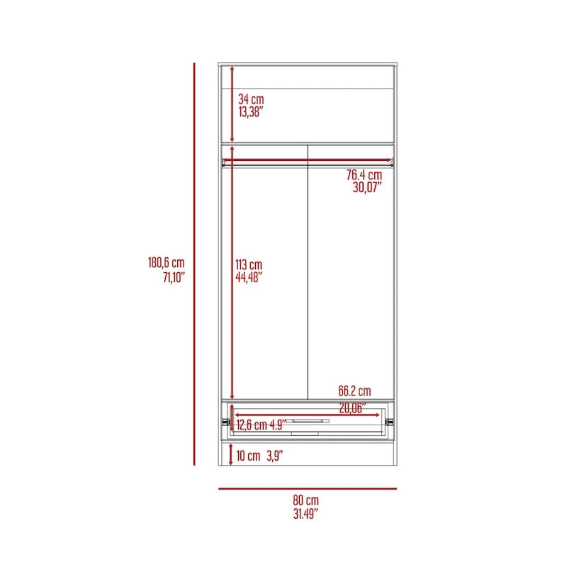 19.7 Armario Moderno de Dos Puertas con Dos Estantes y Un Cajón para Dormitorio