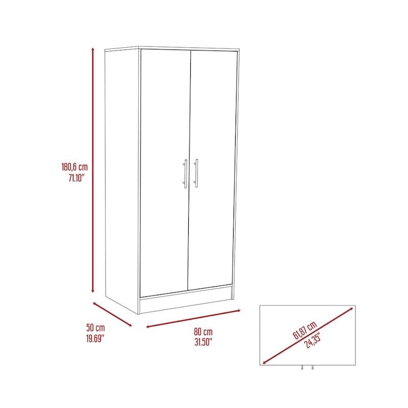 19.7 Armario Moderno de Dos Puertas con Dos Estantes y Un Cajón para Dormitorio