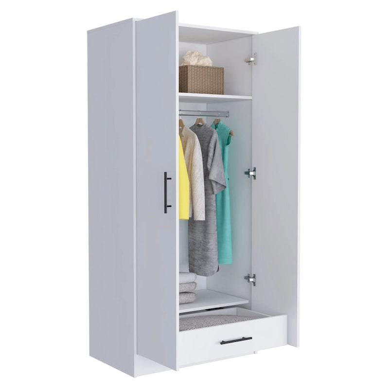 19.7 Armario Moderno de Dos Puertas con Dos Estantes y Un Cajón para Dormitorio