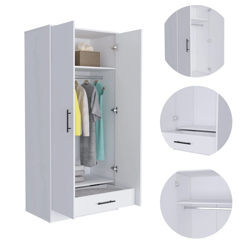 19.7 Armario Moderno de Dos Puertas con Dos Estantes y Un Cajón para Dormitorio