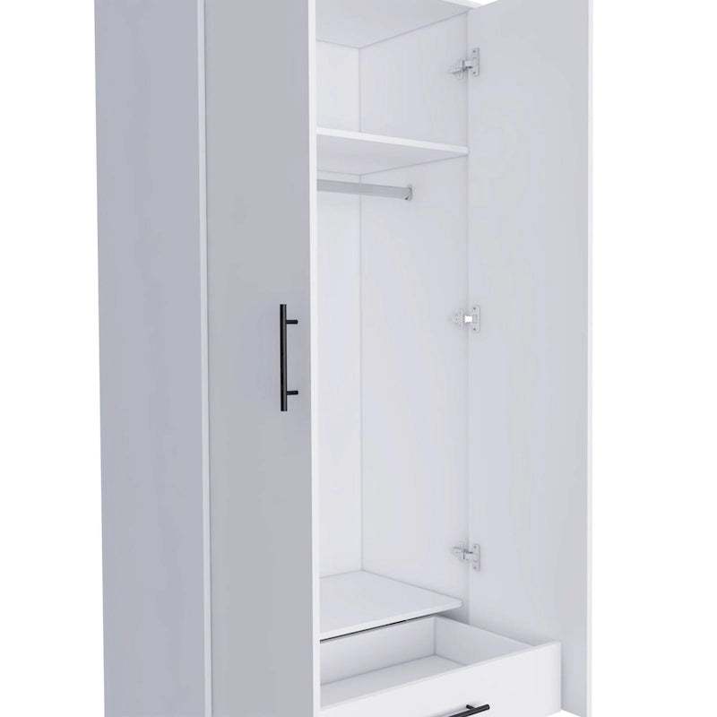 19.7 Armario Moderno de Dos Puertas con Dos Estantes y Un Cajón para Dormitorio
