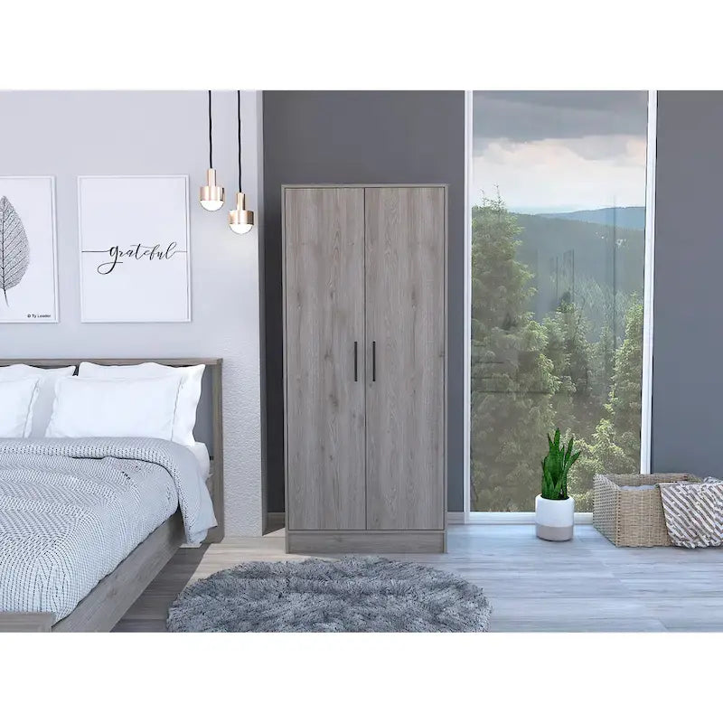 19.7 Armario Moderno de Dos Puertas con Dos Estantes y Un Cajón para Dormitorio