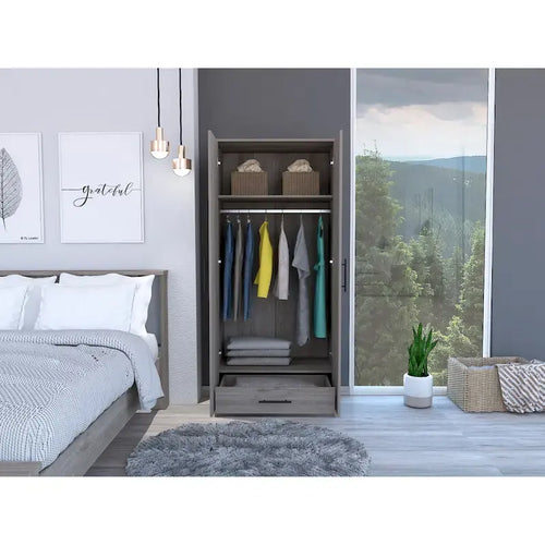 19.7 Armario Moderno de Dos Puertas con Dos Estantes y Un Cajón para Dormitorio