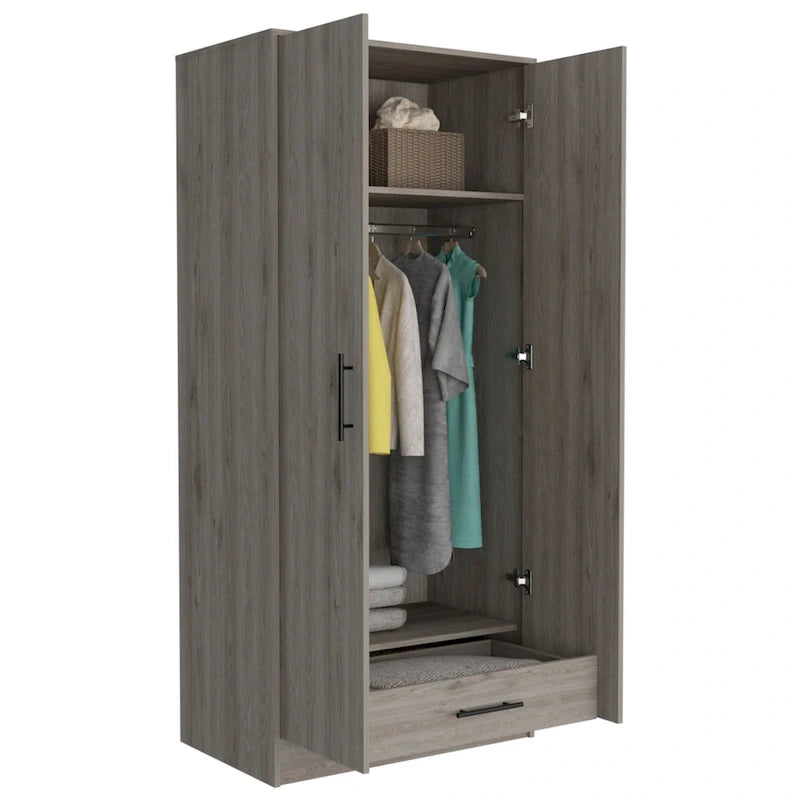 19.7 Armario Moderno de Dos Puertas con Dos Estantes y Un Cajón para Dormitorio