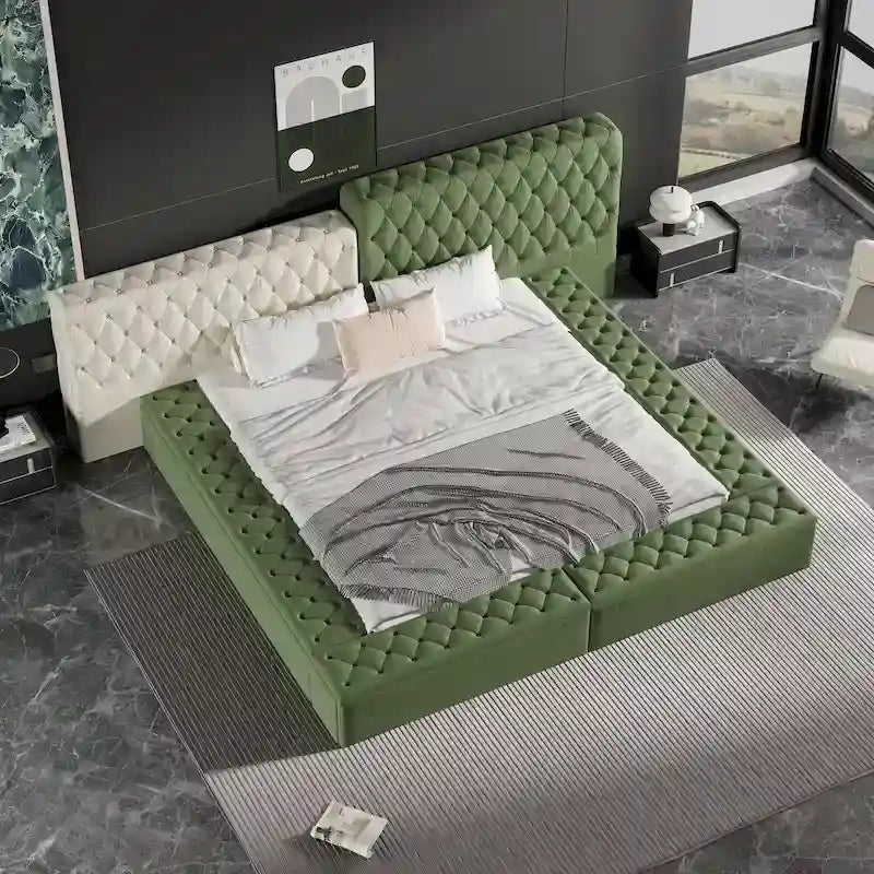 Cama de plataforma tapizada con almacenamiento King de forma especial