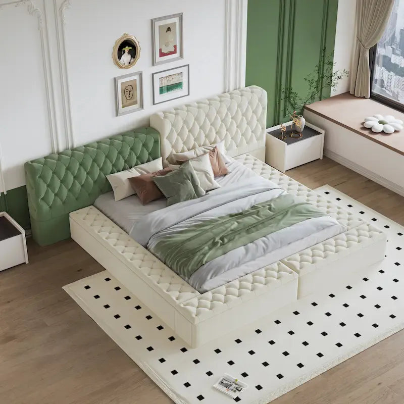 Cama de plataforma tapizada con almacenamiento King de forma especial