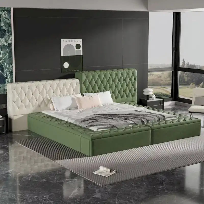 Cama de plataforma tapizada con almacenamiento King de forma especial