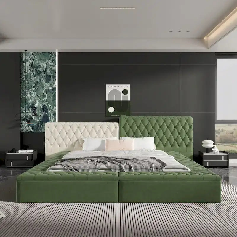 Cama de plataforma tapizada con almacenamiento King de forma especial