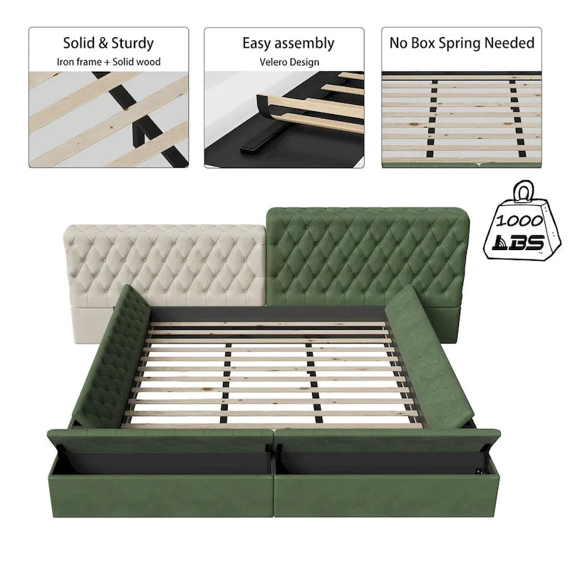 Cama de plataforma tapizada con almacenamiento King de forma especial