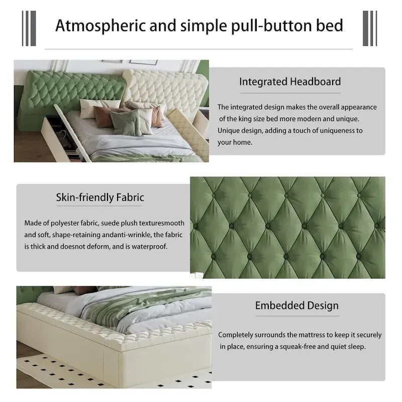 Cama de plataforma tapizada con almacenamiento King de forma especial