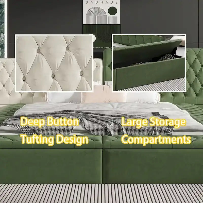 Cama de plataforma tapizada con almacenamiento King de forma especial