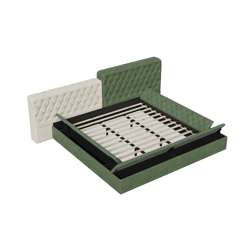 Cama de plataforma tapizada con almacenamiento King de forma especial
