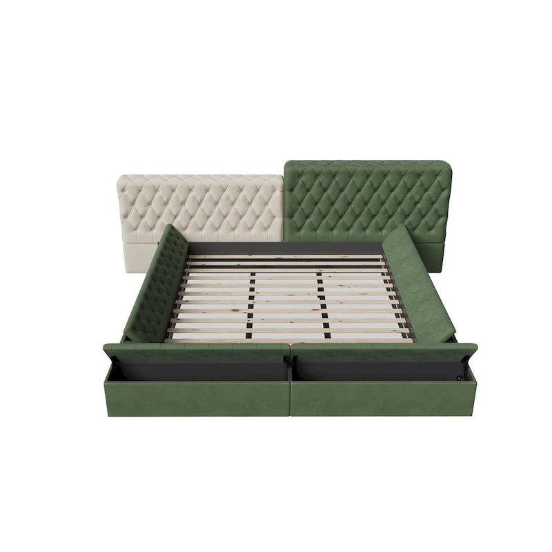 Cama de plataforma tapizada con almacenamiento King de forma especial