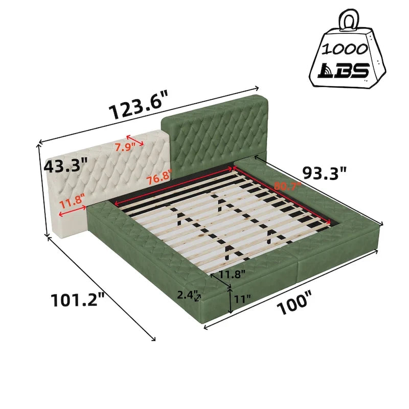 Cama de plataforma tapizada con almacenamiento King de forma especial