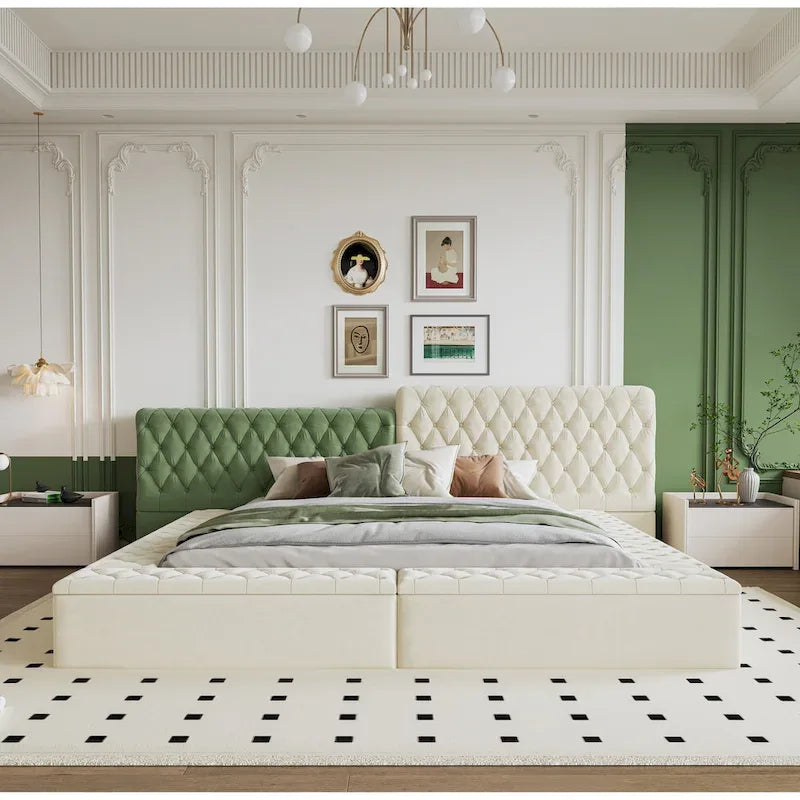 Cama de plataforma tapizada con almacenamiento King de forma especial