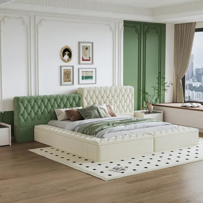 Cama de plataforma tapizada con almacenamiento King de forma especial