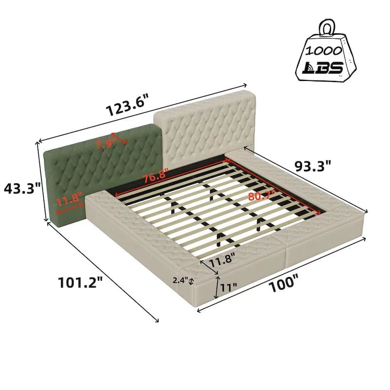 Cama de plataforma tapizada con almacenamiento King de forma especial