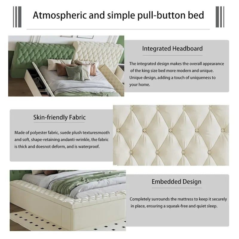Cama de plataforma tapizada con almacenamiento King de forma especial