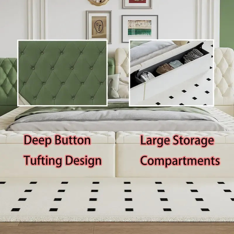 Cama de plataforma tapizada con almacenamiento King de forma especial