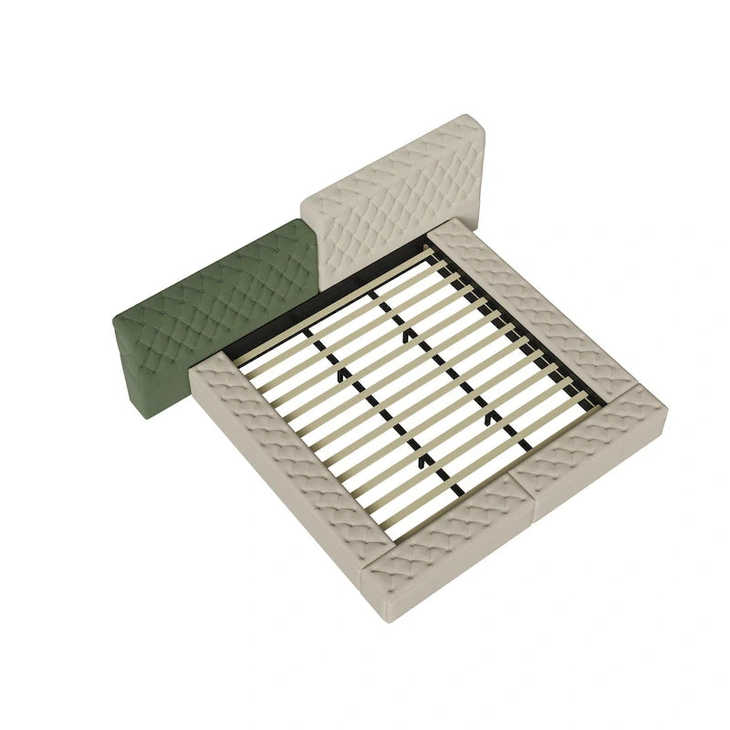 Cama de plataforma tapizada con almacenamiento King de forma especial