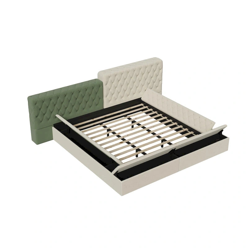 Cama de plataforma tapizada con almacenamiento King de forma especial