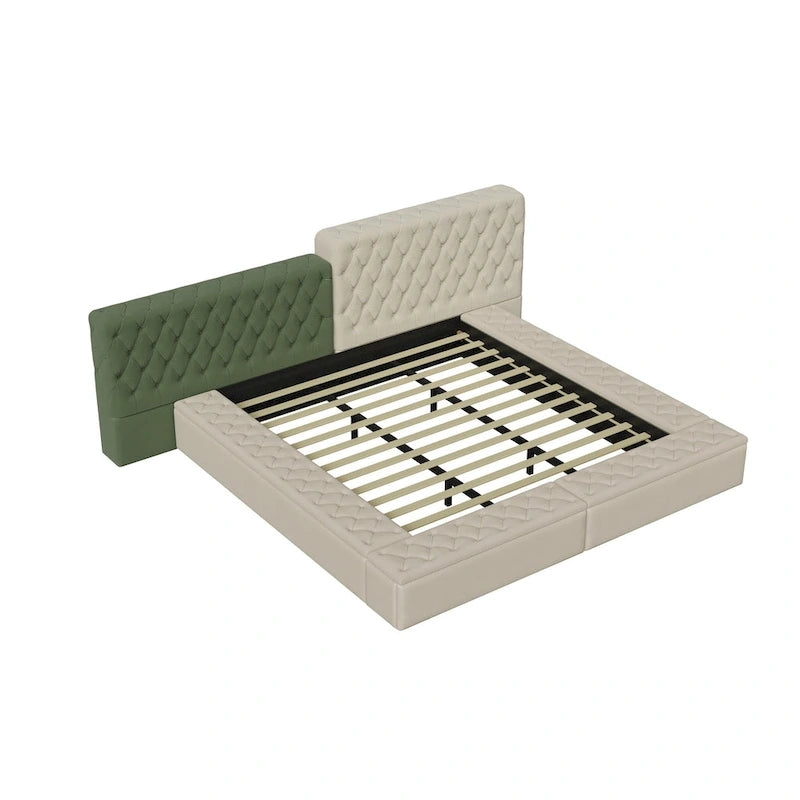 Cama de plataforma tapizada con almacenamiento King de forma especial