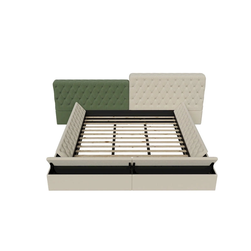Cama de plataforma tapizada con almacenamiento King de forma especial