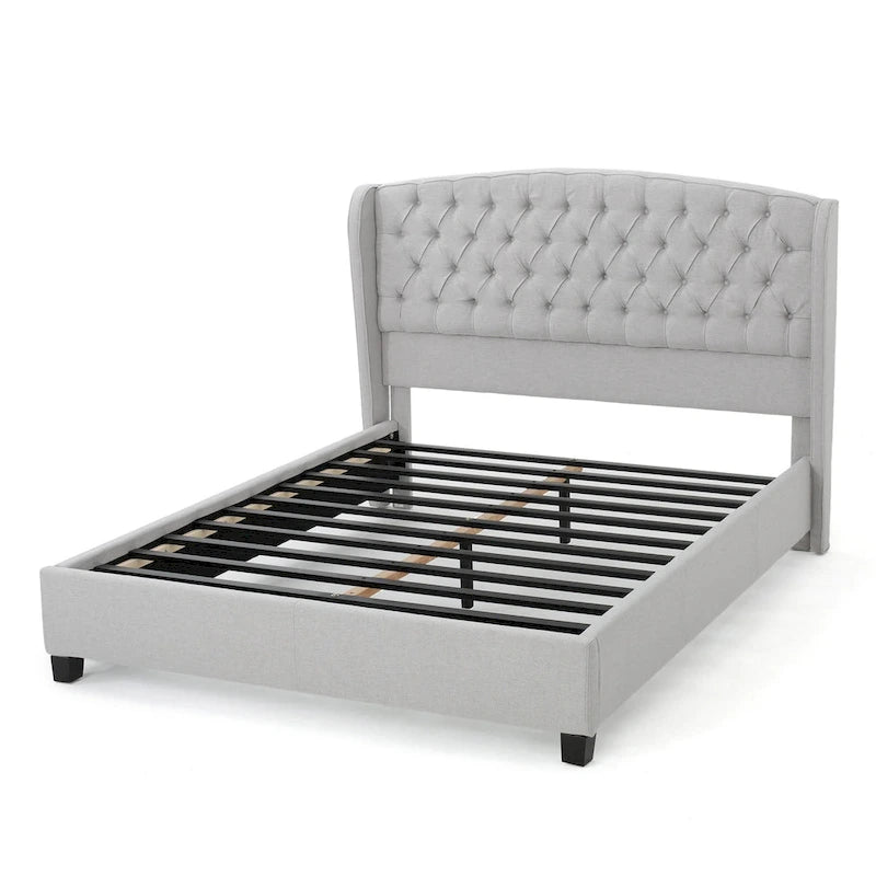 Cama King Size Moderna Tapizada con Plataforma y Cabecera Capitaneada