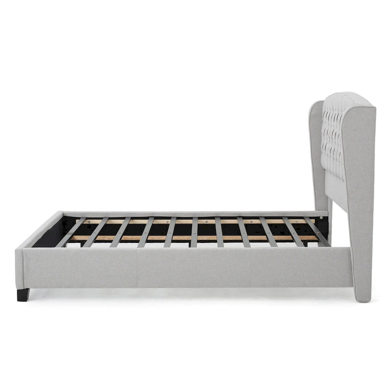 Cama King Size Moderna Tapizada con Plataforma y Cabecera Capitaneada