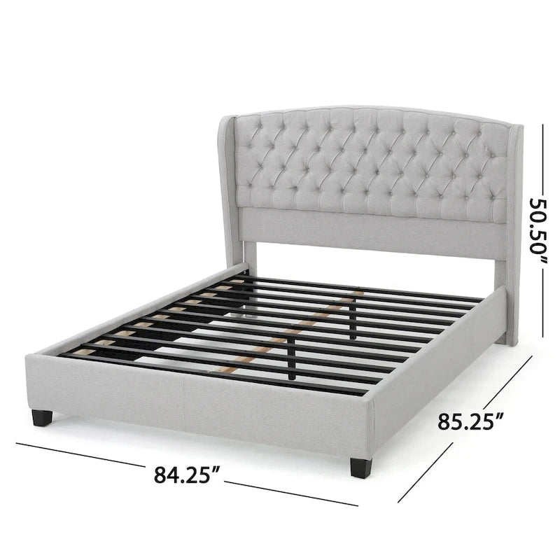Cama King Size Moderna Tapizada con Plataforma y Cabecera Capitaneada