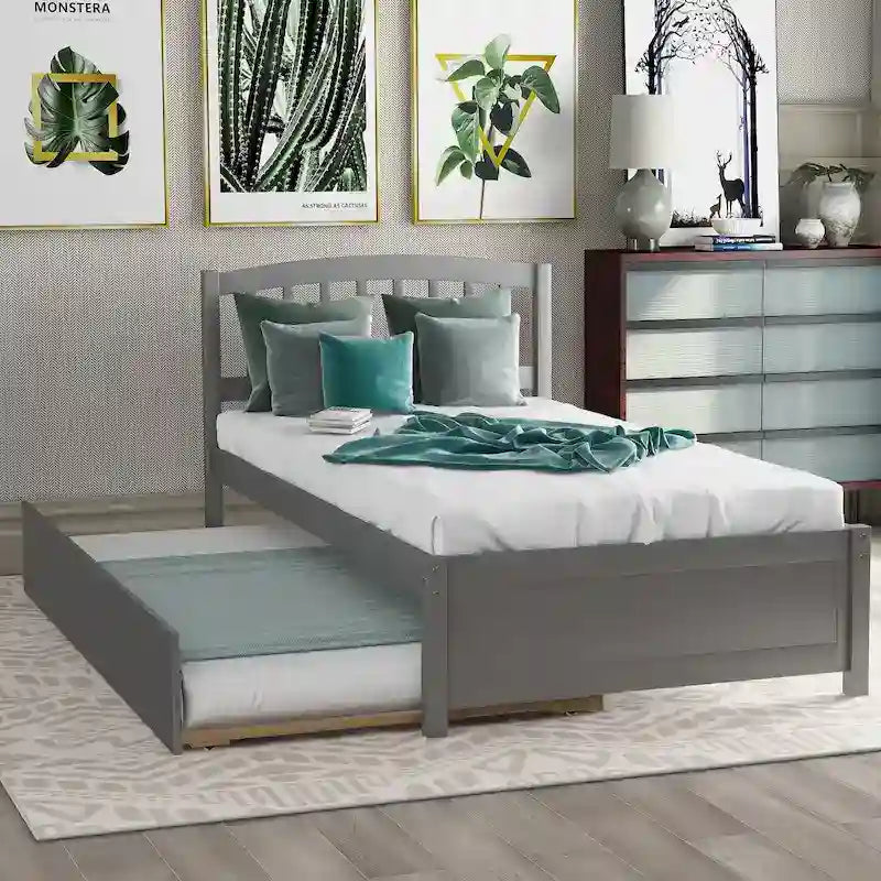 Cama de plataforma Twin Pine con nido y cabecero de listones