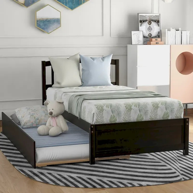 Cama de plataforma Twin Pine con nido y cabecero de listones