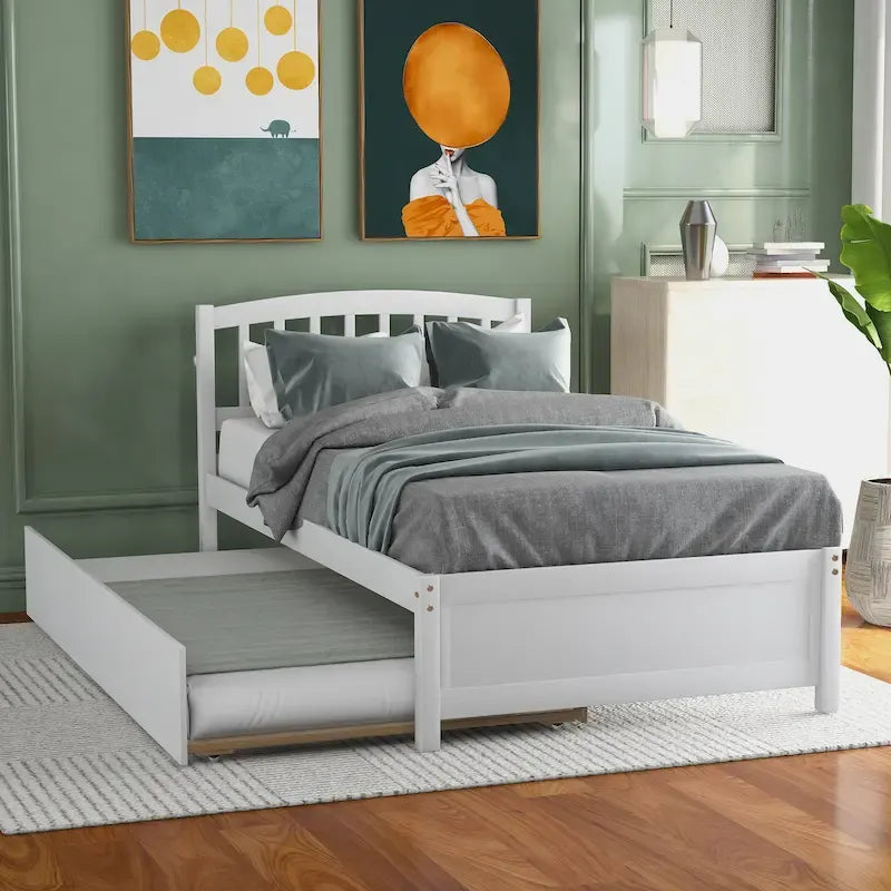 Cama de plataforma Twin Pine con nido y cabecero de listones