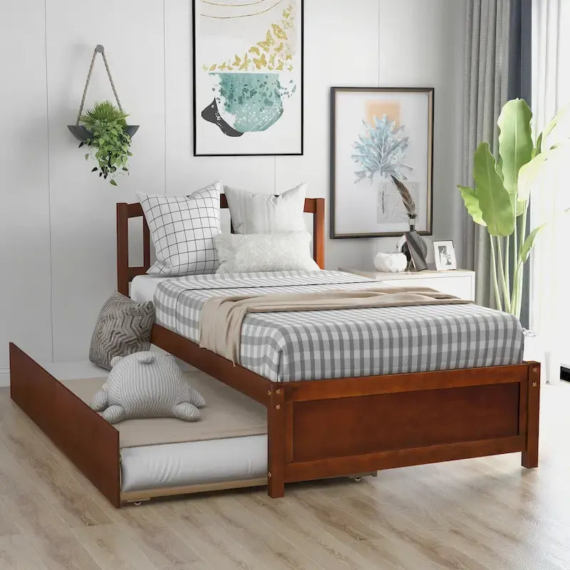 Cama de plataforma Twin Pine con nido y cabecero de listones