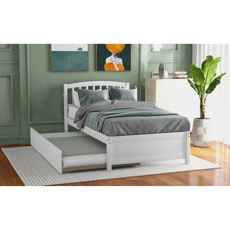 Cama de plataforma Twin Pine con nido y cabecero de listones