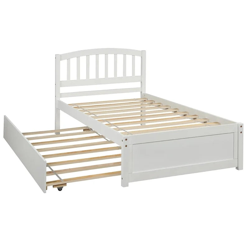 Cama de plataforma Twin Pine con nido y cabecero de listones