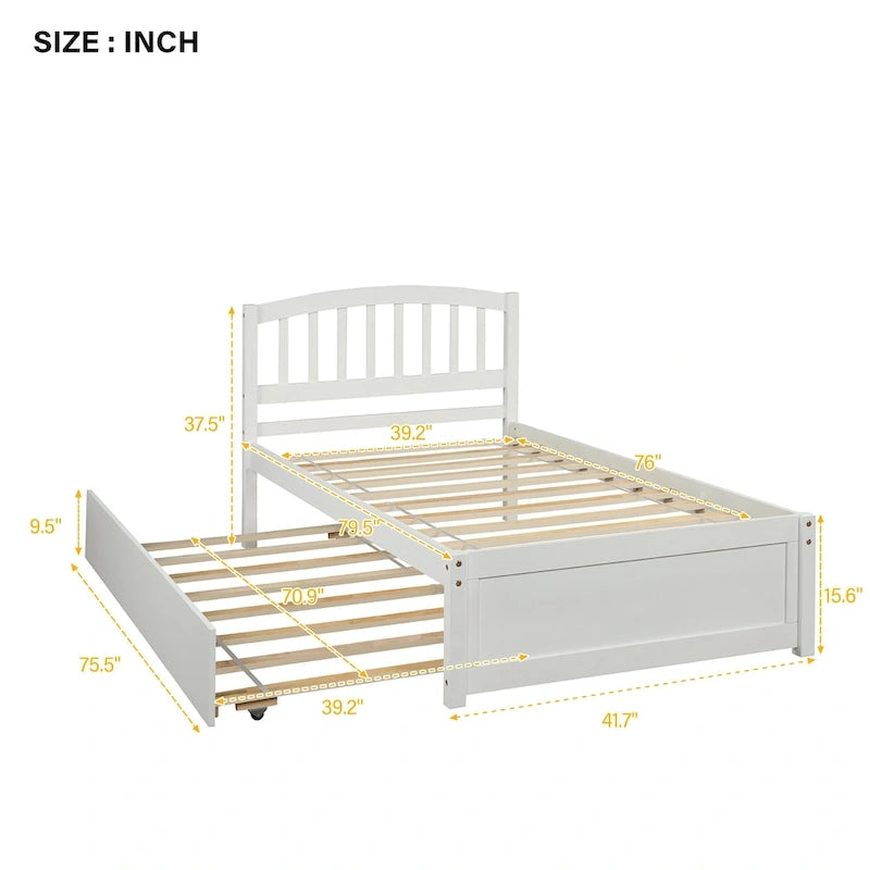 Cama de plataforma Twin Pine con nido y cabecero de listones