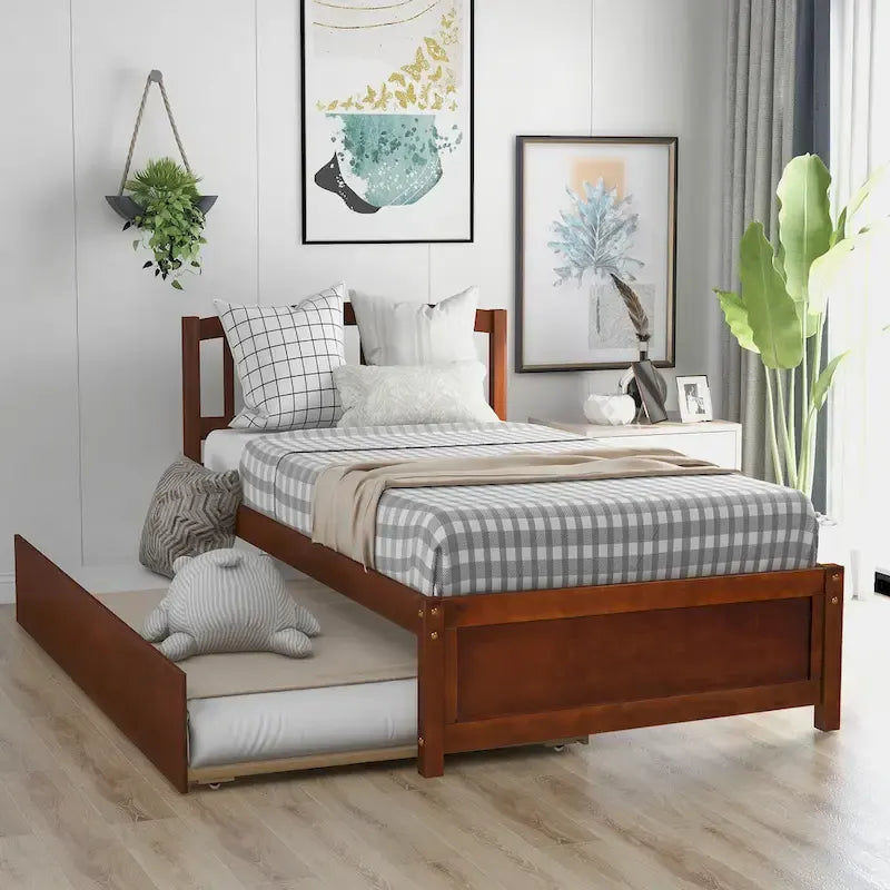 Cama de plataforma Twin Pine con nido y cabecero de listones