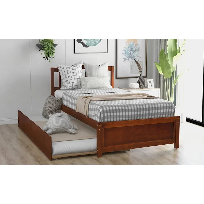 Cama de plataforma Twin Pine con nido y cabecero de listones