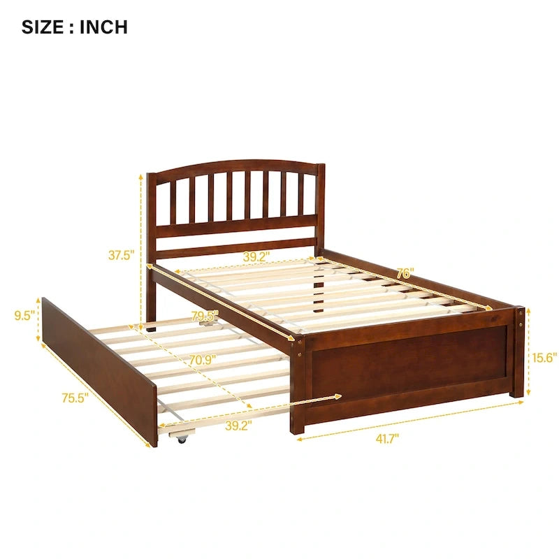 Cama de plataforma Twin Pine con nido y cabecero de listones