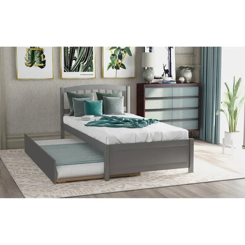 Cama de plataforma Twin Pine con nido y cabecero de listones