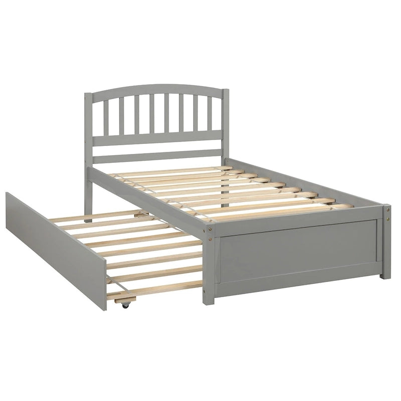 Cama de plataforma Twin Pine con nido y cabecero de listones