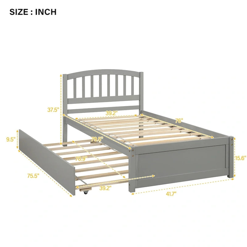 Cama de plataforma Twin Pine con nido y cabecero de listones